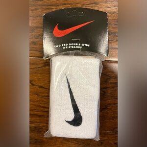 NWT Nike White Wristbands with Black Swoosh Pro Double Wide 2 Pack